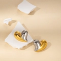 Luxury heart-shaped stainless steel stud earrings in polished gold and silver bicolor finish - Gold Silver Two-Tone Heart Studs