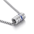 Collana in acciaio inossidabile con pendente a manubrio argento e gemme blu su catena - Stile Cilindro Zircone Blu Argento (KP32527-k)