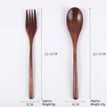 Japanese style nanmu wood cutlery set including deep brown fork and spoon duo - No-Wrap Spoon Fork