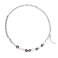 Collar de cuentas luminosas con cadena de metal plateado, perlas y cuentas decoradas - Collar Negro / 54+5 cm