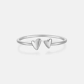 Anello aperto in argento sterling S925 con design minimalista a doppio cuore lucido - Platino