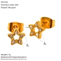 Detailed technical view of 18k gold star stud earring with Zircon and 7mm size specs - Star Style (SE316G)