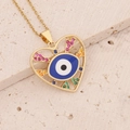 Golden heart necklace with colorful zircon and blue evil eye detail on beige stone - Royal Blue (6#)