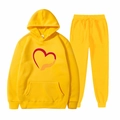 Survêtement à capuche jaune vif avec motif cœur et pantalon de sport taille M - S / Jaune-Main Tenant un Cœur