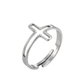 Adjustable hollow cross ring made of S925 sterling silver in a minimalist fashion style - Steel Color Cross