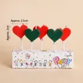 Set of 5 heart-shaped cake candles in red and green with stands for Christmas decor - Red Green Heart 5Pcs
