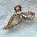 Elegant floral acetate shark hair clip with bow design and gold metal base for women - 2# Purple Pink