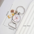 Detail view of beer bottle opener keychain with letter W charm and size measurements - Letter W