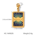 Gouden rechthoekige LUCKY hanger met afmetingen 2,41cm x 1,73cm en blauwgroen emaille - LUCKY Tekst Stijl (HC-N40626)