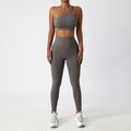Soutien-gorge de sport à une épaule gris foncé et legging de yoga taille haute à poches - 10/M / Pantalon à Une Épaule Gris Extrême