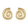 Vista macro de pendientes de espiral dorados con acabado geométrico pulido - Estilo 1 Dorado