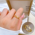 Adjustable gold plated hollow heart ring with white cubic zirconia on female finger - Real Gold Plated Heart Style (J0050) / Adjustable Open