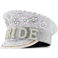 Sparkly white bride captain hat with rhinestone letters and pearls for wedding parties - Adjustable / BRIDE Letter Style (01-13)