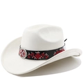 Detail of bohemian floral embroidery and vintage metal buckle on suede cowboy hat - M(56-58cm) / Cream
