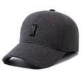 Winter thermal baseball cap with ear protection and sports embroidery in dark grey - Middle Label Style / Gray