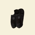 Women's black invisible low-cut socks with cute white smiley face embroidery - One Size / Black [Smile]
