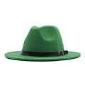 Vintage groene wollen fedora hoed met zwarte leren riem en gesp voor dames mode - M / Groen
