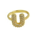 Adjustable golden letter U ring featuring sparkling pave cubic zirconia crystals - Adjustable Open / Gold-U