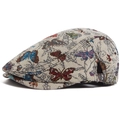 Vintage cream ivy cap with colorful butterfly jacquard pattern and metal buckle - Adjustable / Beige