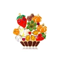 Exquisite gold fruit basket brooch with colorful rhinestones and red strawberries - Yellow Fruit Basket Rhinestone Style (YNCP4090黄)