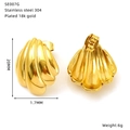 Detail view of 18k gold plated scallop shell stud earrings with 20mm height dimensions - Gold (SE007G)
