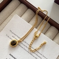 Gold-plated beaded tiger eye stone necklace with oval pendant and adjustable chain - Tiger Eye Necklace XL0213
