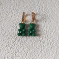 Green gummy bear earrings with gold rhinestone hoop for a playful candy style - Dark Green