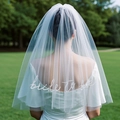Double-layer white bridal veil with Bride to Be embroidery for bachelorette parties - Layered Embroidery Style (TS005)