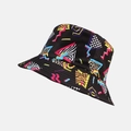Reversible bucket hat featuring vintage pop art geometric prints and animal patterns - M (56-58cm) / Geometric Pattern Black