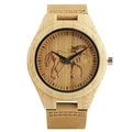 Wooden watch featuring a horse pattern dial and a beige leather strap on white background - Light Wood Color Horse