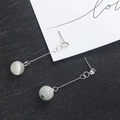 Elegant 925 silver needle dangle earrings with green cat-eye stone and crystal accents - E1491-3/Minimalist Long
