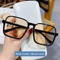 Fashionable square black frame sunglasses with tea lenses and white leather case - Black Frame Tea Lens