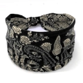 Elastic wide headband with black and cream paisley floral print for women sports - 18