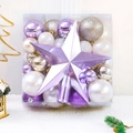 52-piece Christmas ornament set with purple, silver, and white baubles and star topper - Purple Tree Top Star Set