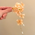 Elegant peach fabric flower hair clip with pearl tassels and gold duckbill base - Duckbill Clip - Single Piece / Orange