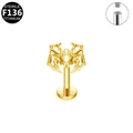 Golden spider-shaped lip stud made of G23 F136 titanium with internal thread detail - Spider Design (G23LAI052-G)