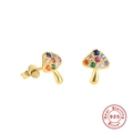 Macro detail of S925 sterling silver mushroom earrings with colorful zircon stones - Mushroom-Multicolor Zirconia