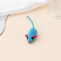 Blue and white striped plush mouse cat toy with pink felt ears and string tail - Blue Wound Rope Mouse
