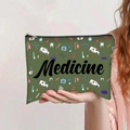 Army green canvas medicine pouch with medical print and black zipper detail - Medicine Bag Army Green Style (jiayingpbb0133)