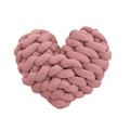 Detail of a handmade pink knotted heart-shaped cushion in soft chunky woven yarn style - Leather Red