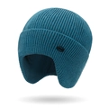 Gorro de punto con orejeras en color verde azulado y parche lateral redondo - Talla única / Azul Lago