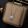 Elegant silver longevity lock pendant necklace with shell inlay presented on a brown box - 8991 Steel Color