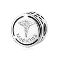 S925 sterling silver Medicina bead with Caduceus symbol and hollow heart details - Medicine