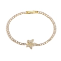 Bracelet tennis élégant en plaqué or avec feuilles en zircone sur fond blanc pur - Doré