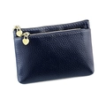 Detail of navy blue pebble leather coin purse featuring a golden heart-shaped zipper pull - Dark Blue
