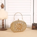 Champagne gold evening bag with sunflower rhinestone pattern and metal handle - Gold
