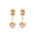 Eleganti orecchini a goccia in titanio placcato oro 18K con zircone rosa cuore e quadro - Orecchini rosa (KE112559-SP)