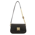 Modern black leather shoulder bag with gold wave hardware and chain strap on white background - Black