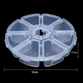 Clear 8-compartment round plastic jewelry organizer box with 10cm diameter and 2.7cm height - PVC 8-Grid Round Organizer