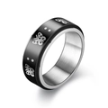 Detail of rotating anxiety ring with black butterfly pattern and brushed silver inner band - Butterfly Pattern